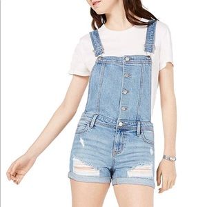 Tinseltown Juniors' Ripped Cuffed Denim Shortalls